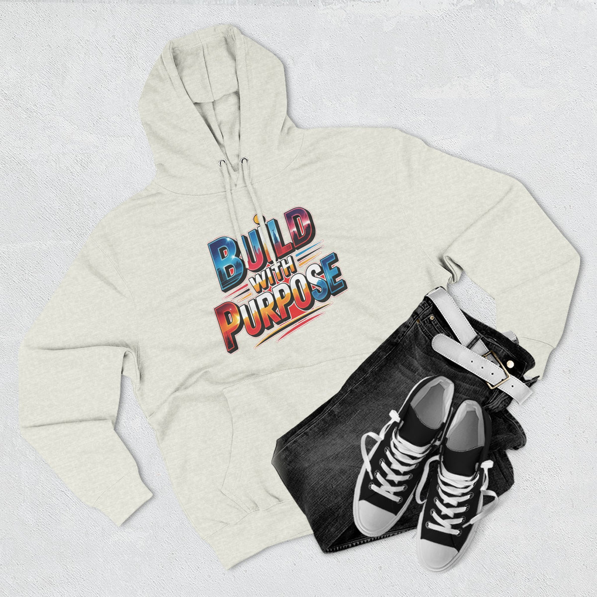 Hoodie — "Build With Purpose" Retro Gradient Graphic Hoodie