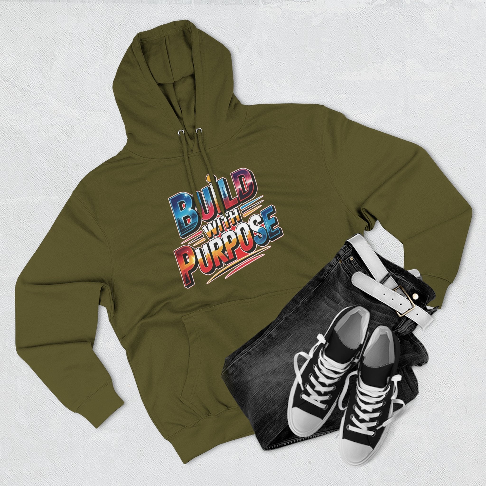 Hoodie — "Build With Purpose" Retro Gradient Graphic Hoodie